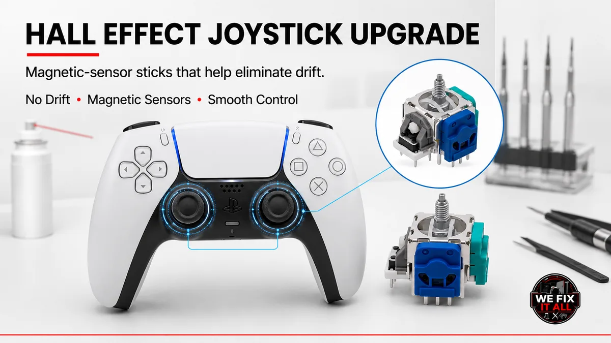 Hall effect joystick upgrade that eliminates controller stick drift at We Fix It All