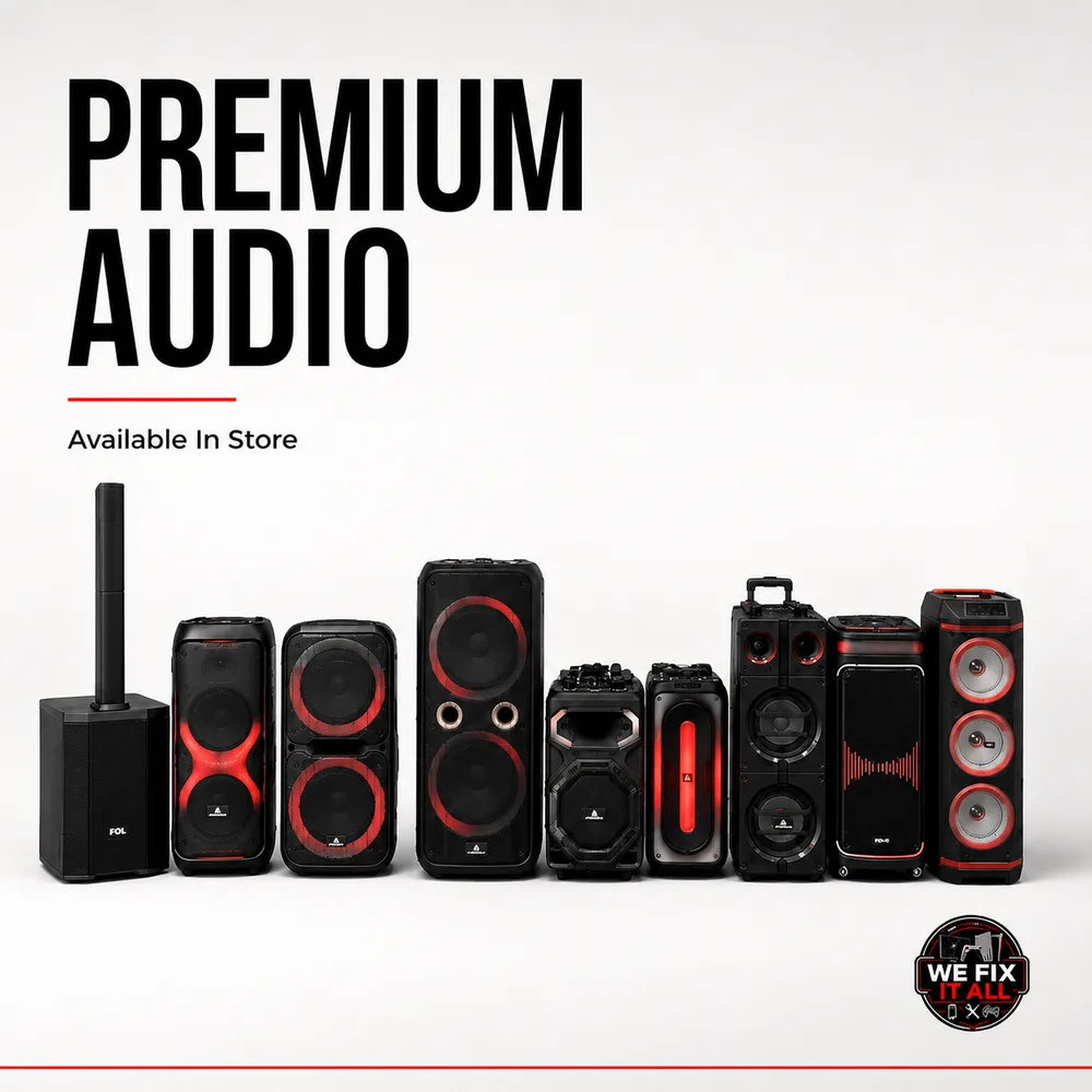Speakers and audio for sale at We Fix It All in Norcross, GA: party speakers in all sizes