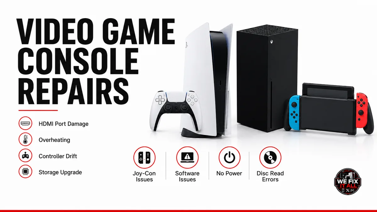 Video game console repair: PS5, Xbox, and Nintendo Switch fixes at We Fix It All