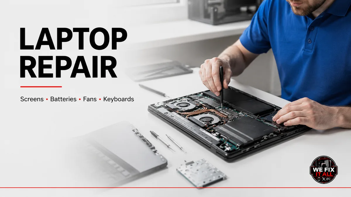 Laptop repair in Norcross: screens, batteries, fans, and keyboards at We Fix It All