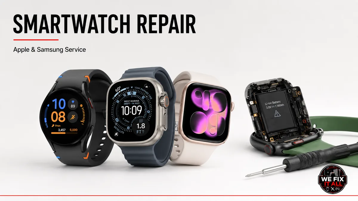 Smartwatch repair in Norcross: Apple Watch and Samsung screens, batteries, and bands at We Fix It All