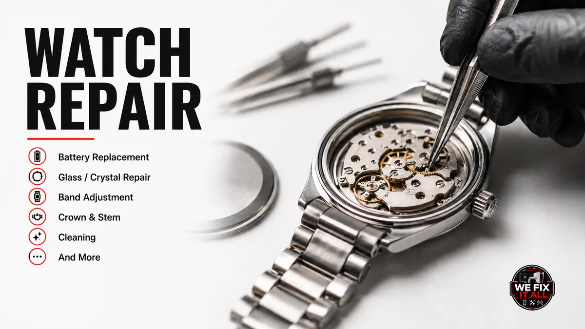 Watch repair: battery, crystal, band, and cleaning at We Fix It All